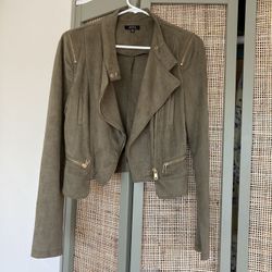 Olive Faux Suede Jacket With Gold Accents Size M
