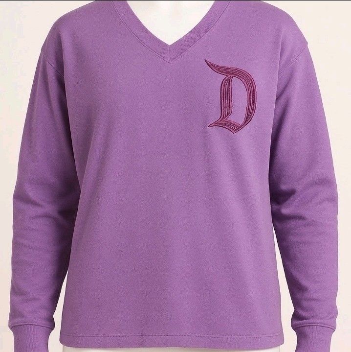 Disney Lavender Top Womens Purple Spirit Jersey Knit Casual Embroidered V-Neck