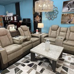 Brand New Premium Power Reclining Sofa & Loveseat On Sale! Free Local Delivery! Call Now To Reserve. 