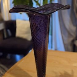 Purple Art Glass Fluted Ruffle Top Vase 15 3/4” Extra Tall