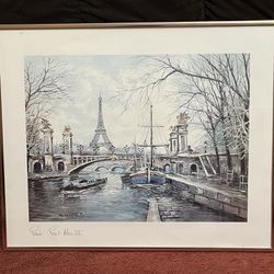 Vintage Framed Georges B Paris Painting of Paris Pont Alex III
