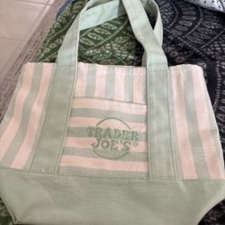 Green and white stripped Trader Joe’s bag