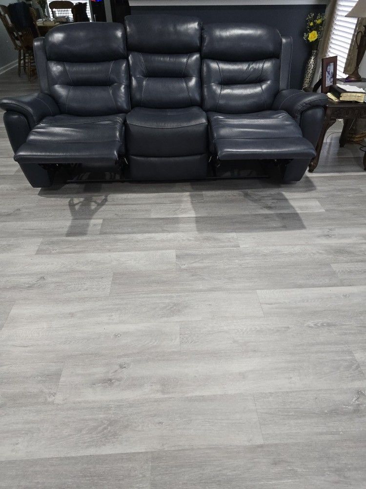 $500 - Blue Leather Sofa & Loveseat