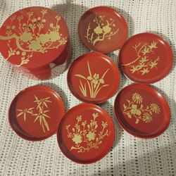 Set Of 6 Vintage Traditional  Lacquerware Shikki Coasters