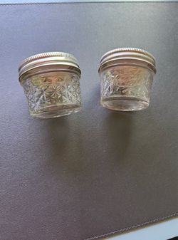 Set of 2 Ball Mini Glass Mason Jars  2 1/2 Inches Very Solid Jars Like New