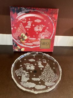 NEW Mikasa Holiday Lights Round Glass 12”Serving Platter