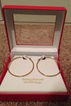 Sterling Silver Hoops Plated With 10K Gold