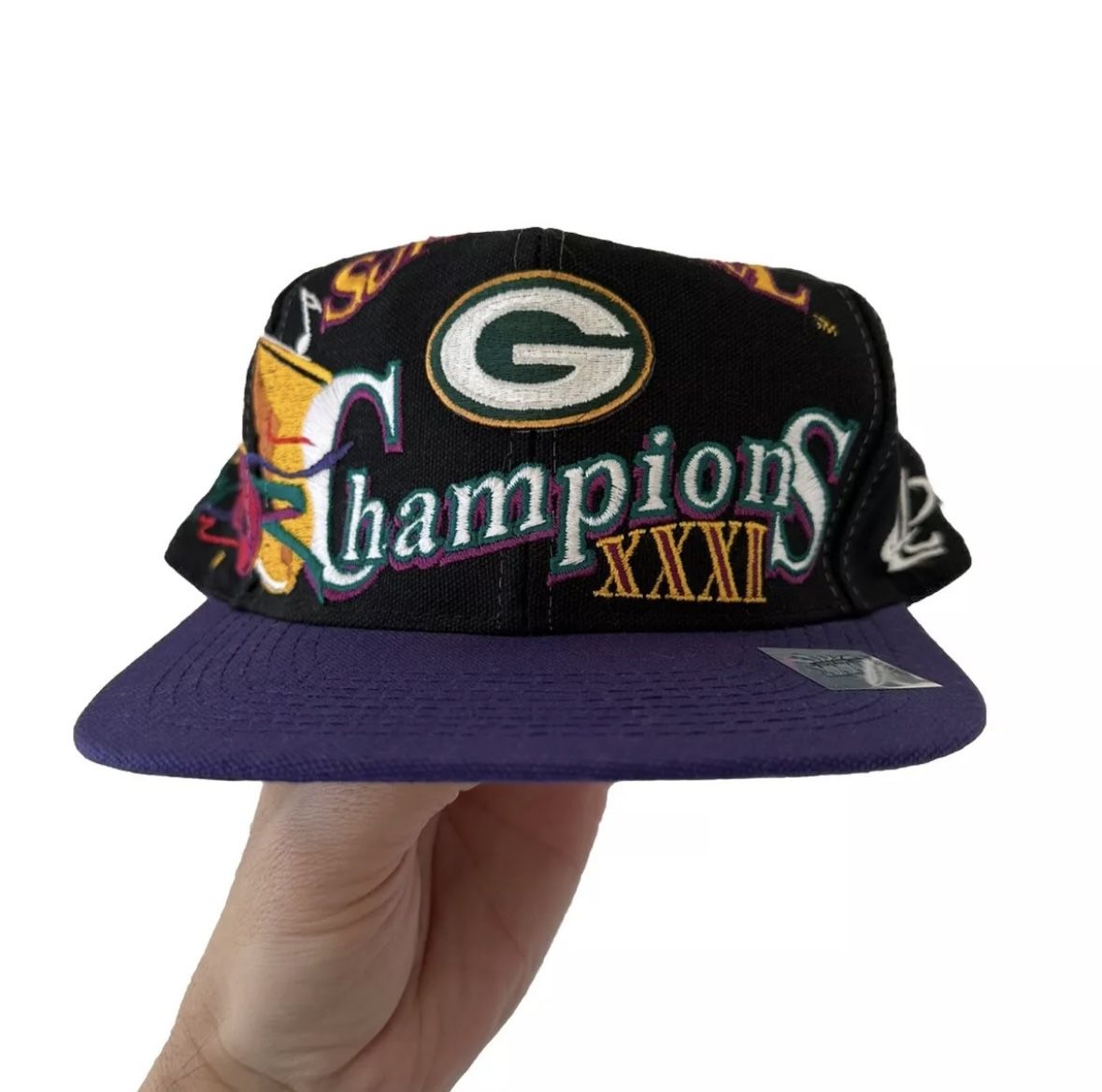 Vintage 90s 1997 Green Bay Packers Super Bowl 31 Logo Athletic Snapback Hat NWOT