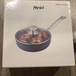 EGG POACHER Parini 8" Copper NON STICK Glass Lid Stainless Handle New