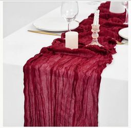 Burgundy cheesecloth table runners