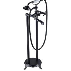 Freestanding Bathtub Faucet Bronze Black, Clawfoot Bathtub Faucet with Handheld Shower, Floor Mount Bathtub Faucet Double Cross Handles, Vintage Tub F