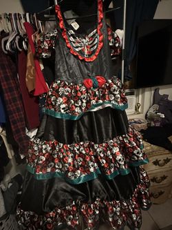 Dia De Los Muertos Halloween Costume Kids L/XL