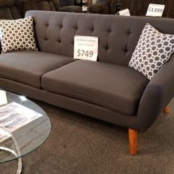 Brand New 82" Ash Black Or Tan Linen Midcentury Modern Sofa