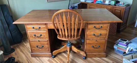 Desk and chair;  credenza