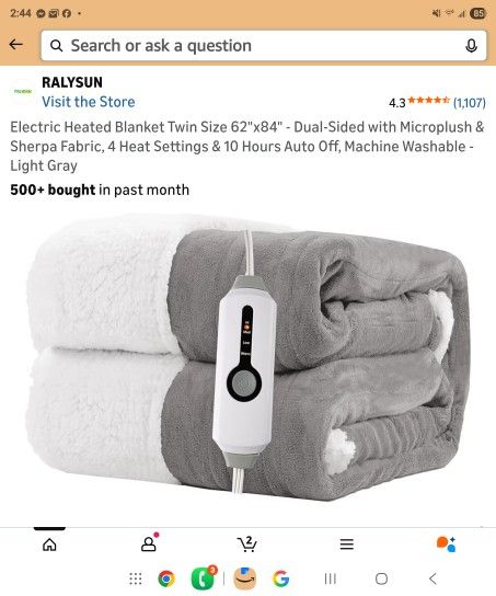 RALYSUN Electric Heated Blanket Twin Size 62"x84" - Dual-Sided with Microplush & Sherpa Fabric, 4 Heat Settings & 10 Hours Auto Off, Machine Washable