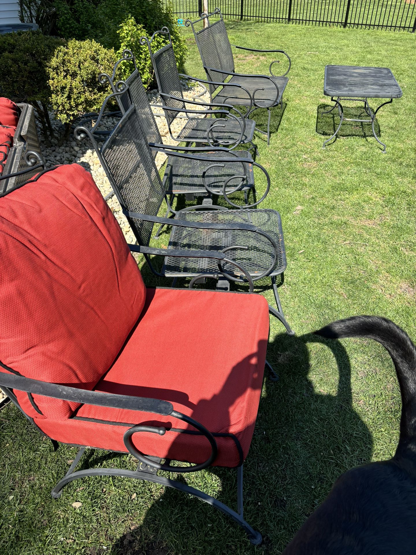 Wrought iron Patio Chairs, Table & Cushions 