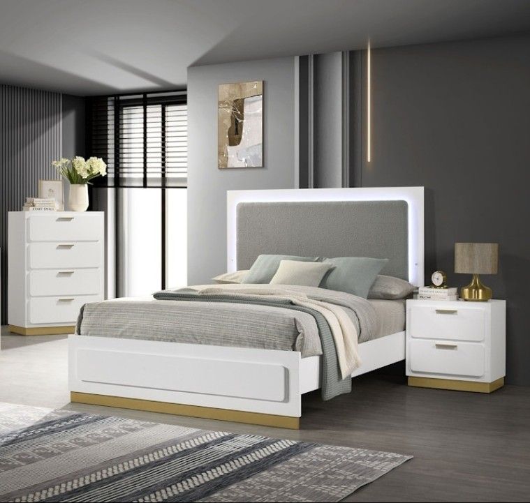 Led Lights Bedroom Set White Set New 3 Pcs