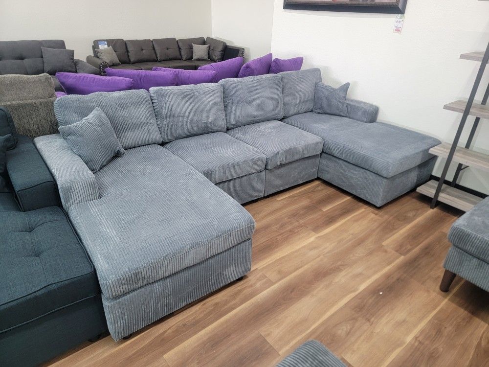 New 4pc Double Chaise Sectional In Dark Grey