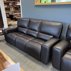 Now In Stock! Brown Top Grain Leather Power Sofa - Broadway
