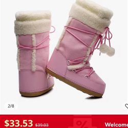 Winter Women's Snow Boots Lace Up Boots Pink Cotton Boots 