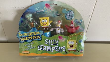  HTF 2001 Viacom Nickelodeon 4 Silly Stampers SpongeBob~Sandy~Patrick~Squidward