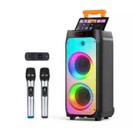 HWWR Karaoke Machine with 2 Wireless Microphones, Portable Bluetooth Karaoke Machine