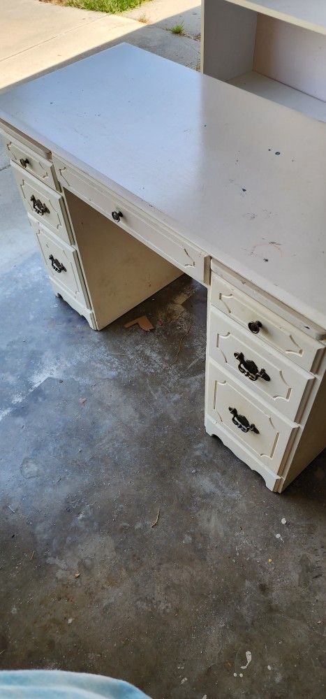 Vintage White Wood Desk 