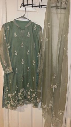 Green Embroidered Salwar Kameez with Dupatta and pants