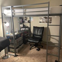 DHP Full Size Loft Bed with Desk and Shelves 