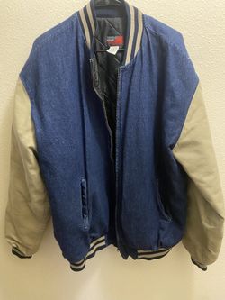 Navy Blue & Beige Vintage Varsity Jacket