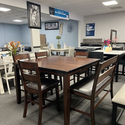 6PC Brown Counter Height Dining Table Set 