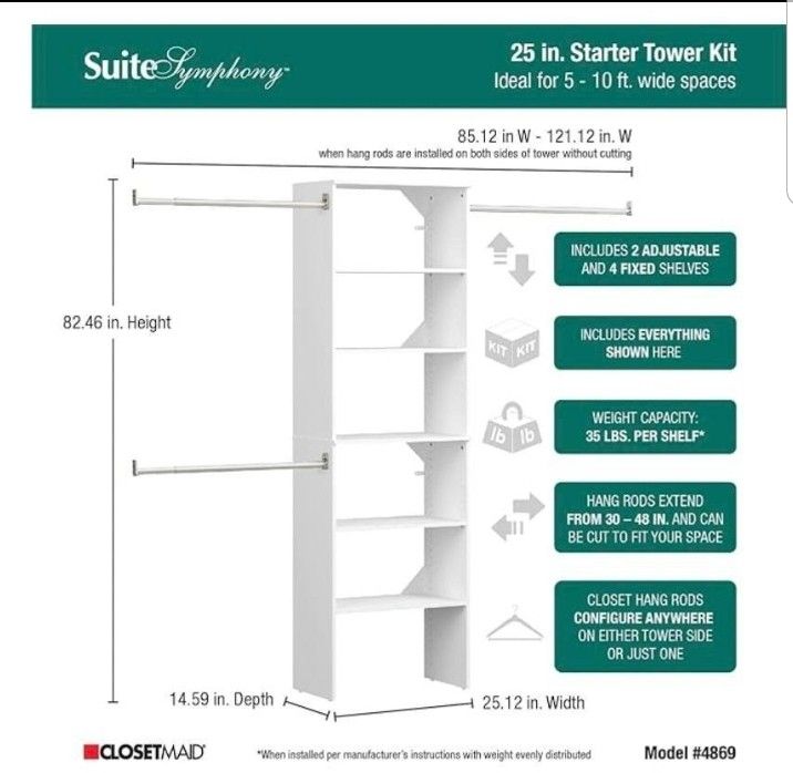 ClosetMaid - Suite Symphony Wood Closet Organizer Started Kit Tower