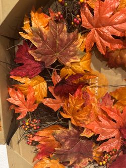 22" Thanksgiving Autumn Maple Leaf & Berry Front Door Wreath - Leaf & Berry Front Door Wreath - In Box