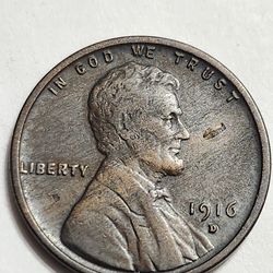 1916-D Wheat Cent Penny - Antique Coin