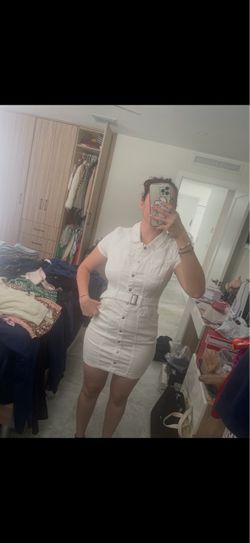 Guess White Button-Up Mini Dress with Belt