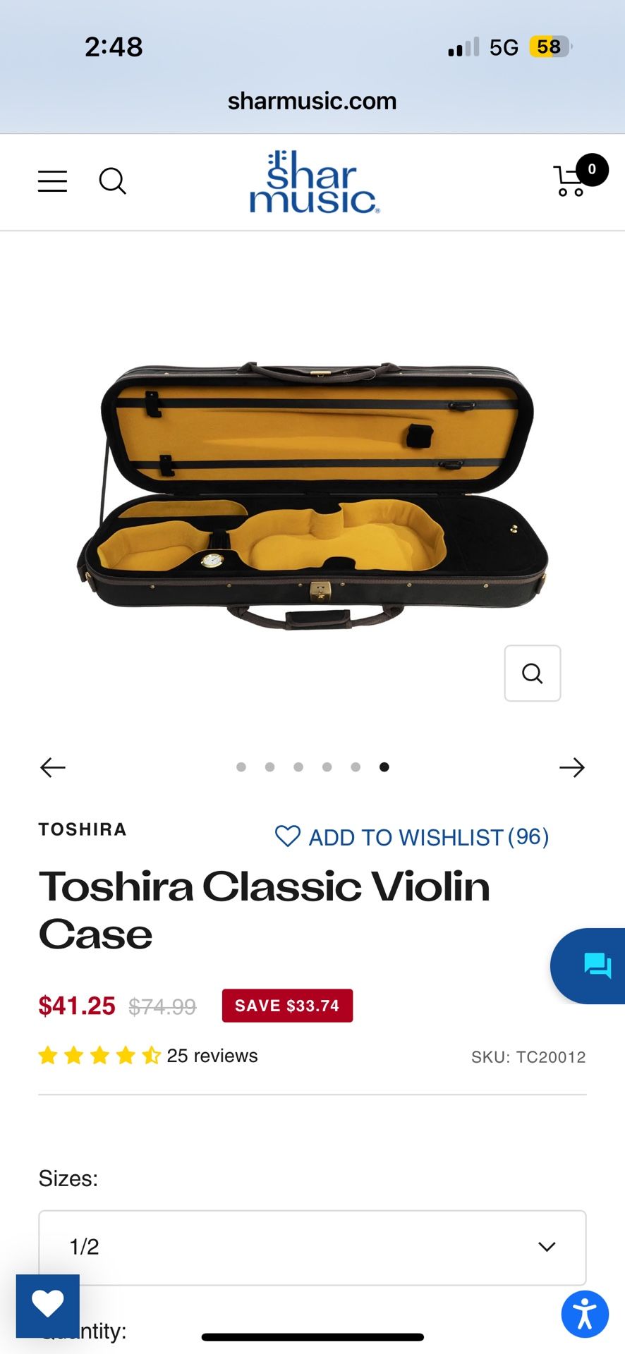 Brand New Toshira Classic Violin Case