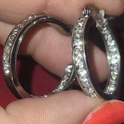 Silver Hoop Earrings In And Out Cubics Sparkly So Pretty %20