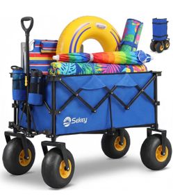 Sekey Heavy Duty Beach Wagon with 9" Big Sand-Proof Wheels – 600lb Capacity, 200L Oversized Foldable Cart | Adjustable Handle & All-Terrain Tires for