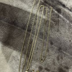 3 Gold Chains With 3 Gold Pendants 