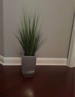 Faux plant grey vase