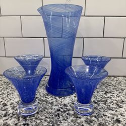 Dansk Blueberry Twist 21 oz. Cocktail Pitcher & Glasses w/Stirrer