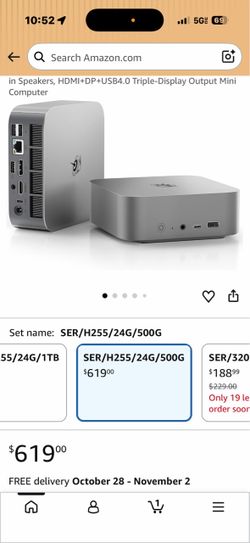 Beelink SER9 PRO Mini PC, AMD Ryzen 7 H 255, 24GB LPDDR5X+500G PCle4.0 SSD Mini Desktop Computer with WIFI6/BT5.2/2.5G LAN, Built-in Speakers, HDMI+DP