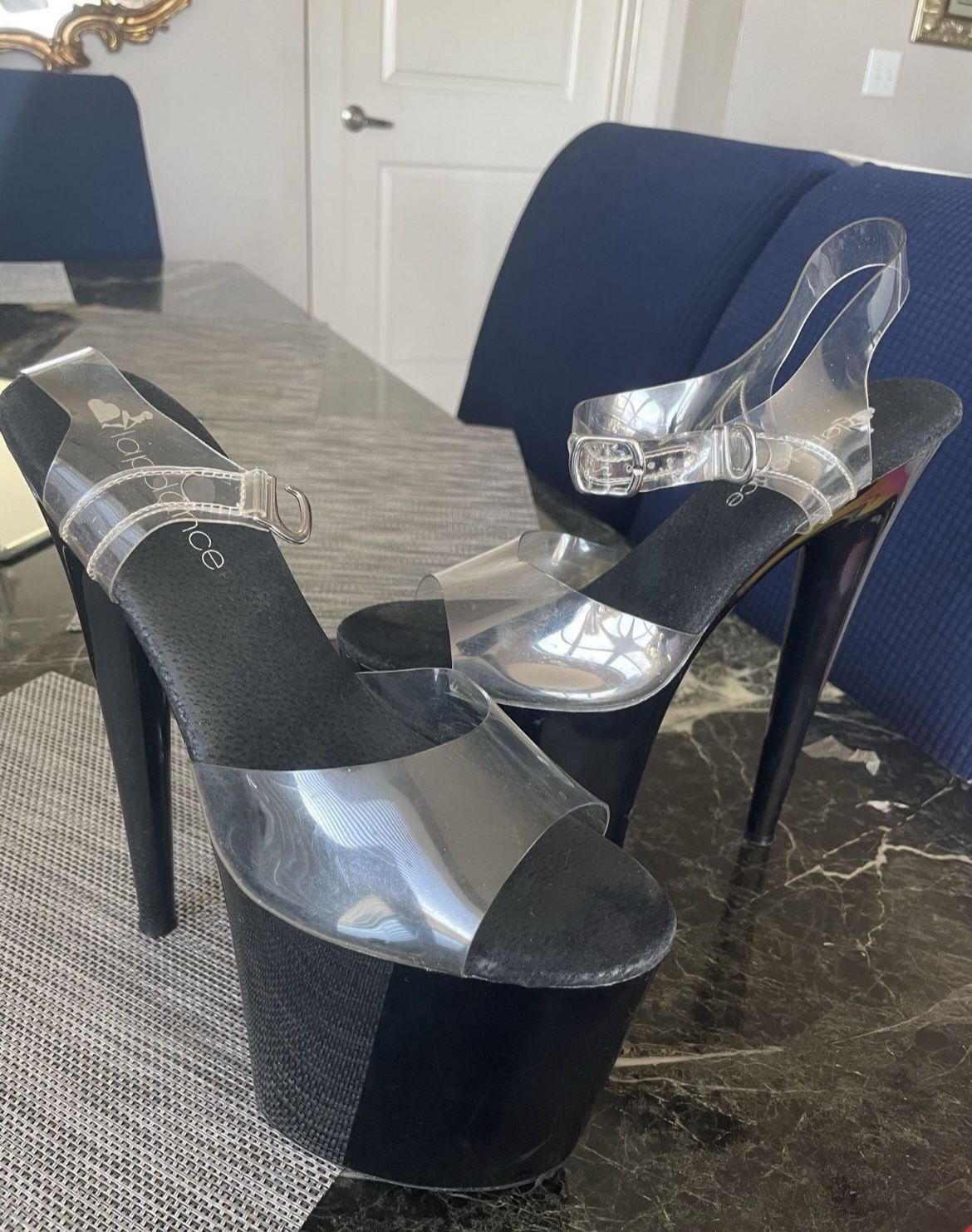 Womens clear black high heel size 10 pleaser paid $90