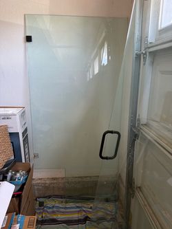 Heavy-Duty Frameless Shower Glass Door with Black Hardware