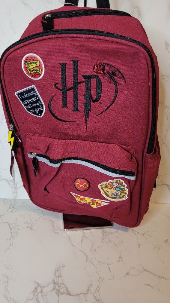 Harry Potter Red Backpack with Patches Gryffindor Slytherin Ravenclaw