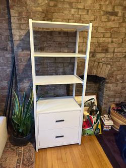 Home Depot Shelving Unit with Two Drawers