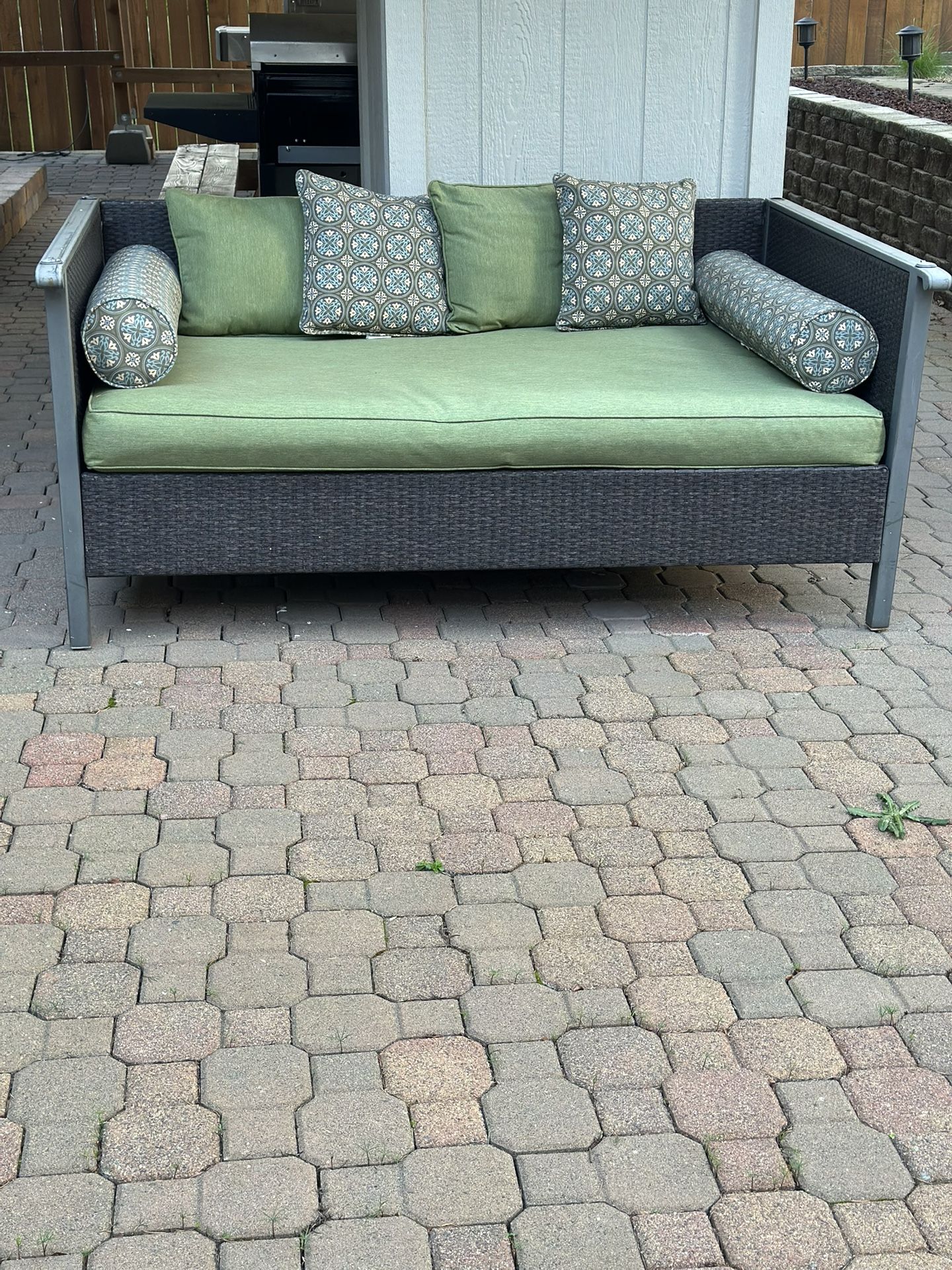 Large Metal And Rattan Patio Daybed