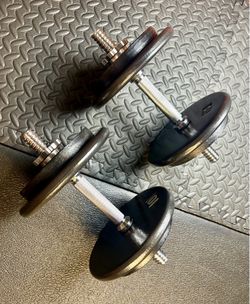NEW Set of Cast Iron Adjustables Dumbbells With Weight Plates: 10s and 5s pounders. Brute W: 70 #
