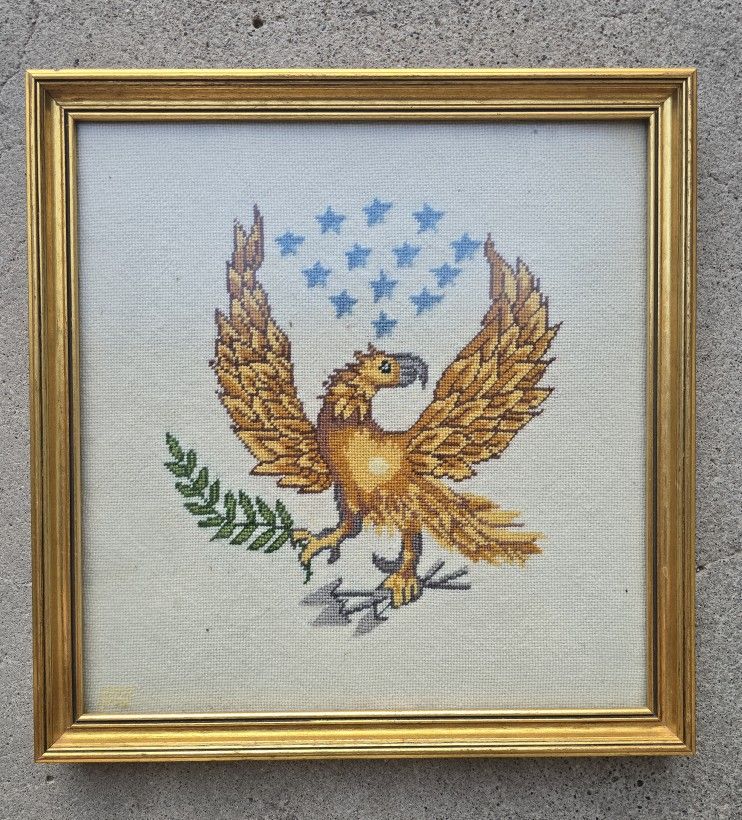 Vintage Golden Eagle Needlepoint Art Piece