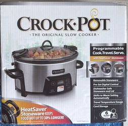 Crock-Pot 6-Quart Cook ‘n Carry Programmable Slow Cooker with Digital Timer, Family-Size Serves 7+ People, Removable Stoneware with Warming Setting